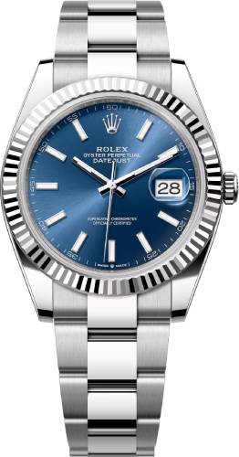 Rolex Datejust 41 White Gold/Steel Blue Index Dial Fluted Bezel - Oyster Bracelet - 126334 - 2023
