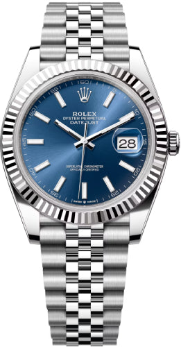 Rolex Datejust 41 mm White Gold/Steel Blue Index Dial Fluted Bezel Jubilee Bracelet Watch | 126334 | 2025