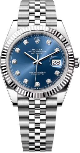Rolex Steel and White Gold Rolesor Datejust 41 Watch - Fluted Bezel - Blue Diamond Dial - Jubilee Bracelet - 126334 - 2025