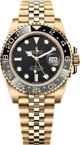 Rolex GMT-Master II Yellow Gold Black Dial Jubilee Bracelet Watch - 126718GRNR - 2025