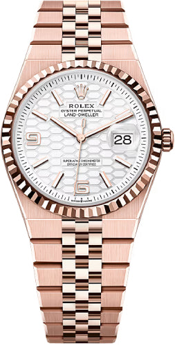 Rolex Land-Dweller 36 Everose Gold Intense White Honeycomb Motif Dial Fluted Bezel Flat Jubilee Bracelet 127235 - 2025