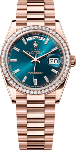 Rolex Day-Date 36 36mm Blue-Green Diamond-Set Dial Diamond Bezel President Bracelet - 128345RBR