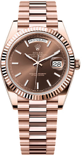 Rolex Day-Date 40 40mm Slate Chocolate Stick Dial Fluted Bezel President Bracelet - 228235 | 2024 Model