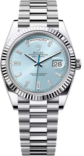 Rolex Day-Date 40 Ice-blue diamond Dial Fluted Bezel Platinum President Men's Watch 228236 - 2023
