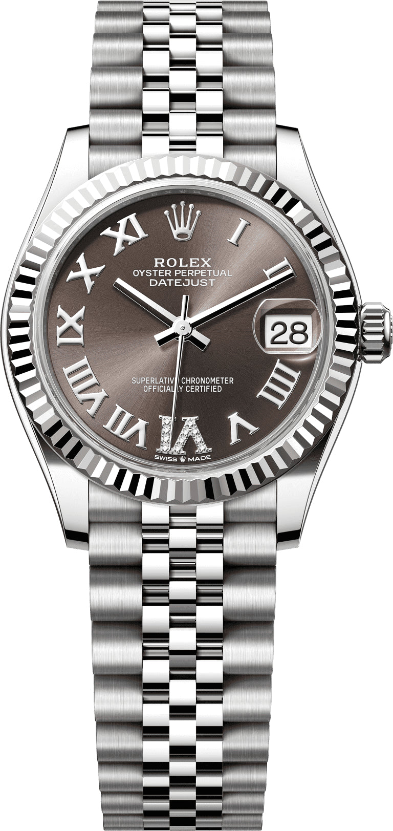 Rolex Steel and White Gold Datejust 31 Watch - Fluted Bezel - Dark Grey Roman Diamond 6 Dial - Oyster Bracelet - 278274 - 2024