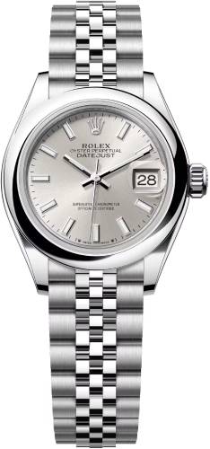 Rolex Steel Lady-Datejust 28 Watch - Domed Bezel - Silver Index Dial - Jubilee Bracelet - 279160 - 2025