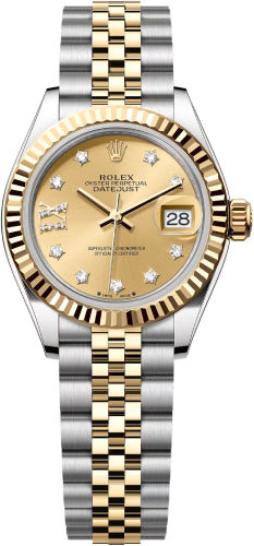 Rolex Lady Datejust 28 Yellow Gold/Steel Champagne Diamond IX Dial & Fluted Bezel Jubilee Bracelet 279173