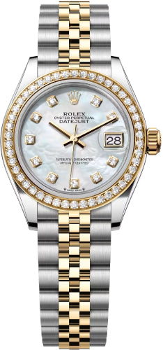 Rolex Lady Datejust 28 Yellow Gold/Steel White Mother of Pearl Diamond Dial & Diamond Bezel Jubilee Bracelet Watch - 279383RBR - 2026