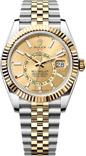 Rolex Sky Dweller 42 Champagne Dial Yellow Gold Stainless Steel Jubilee Mens Watch 336933