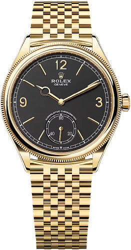 Rolex 1908 39mm Yellow Gold Intense Black Dial Divided Bezel Settimo Bracelet | 52508 | 2025