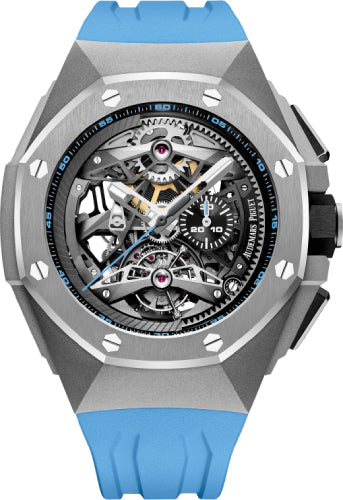 Audemars Piguet Royal Oak Concept Tourbillon 44 mm Chronograph Openworked Selfwinding Titanium Black Blue Rubber - 26587TI.OO.D031CA.01