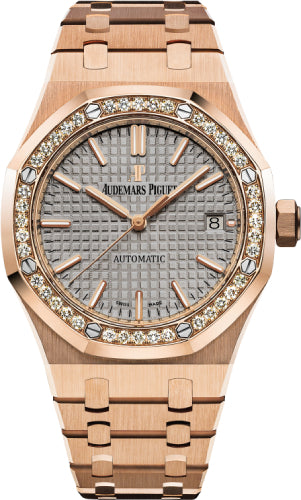 Audemars Piguet Royal Oak 37mm Selfwinding Rose Gold Gray Index Diamond Bezel Rose Gold Bracelet - 15451OR.ZZ.1256OR.02