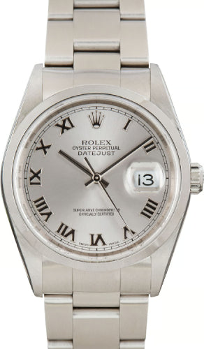 Rolex Stainless Steel Datejust ref 16200 Roman Dial Watch - 2001
